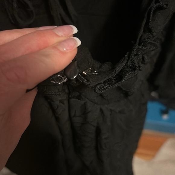 NEVER WORN! ALL Black Dressy Bebe Open Back Floral Ruffle Rompe - Picture 6 of 14